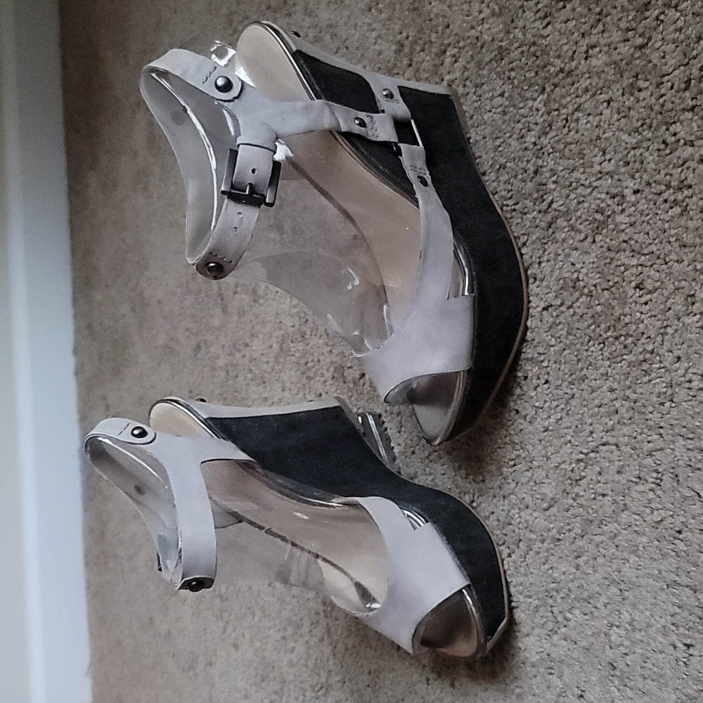Guess by Marciano Denim/Gray Leather Wedges Size 8.5